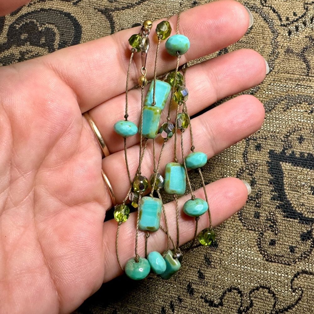 Gemstone bead long necklace.